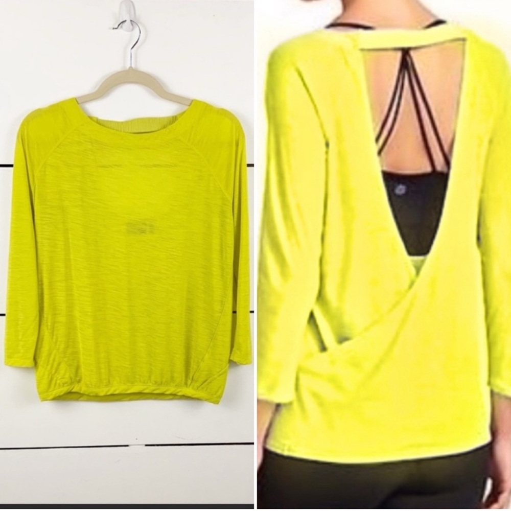 Athleta Yellow/Green ¾ Sleeve Top, Small